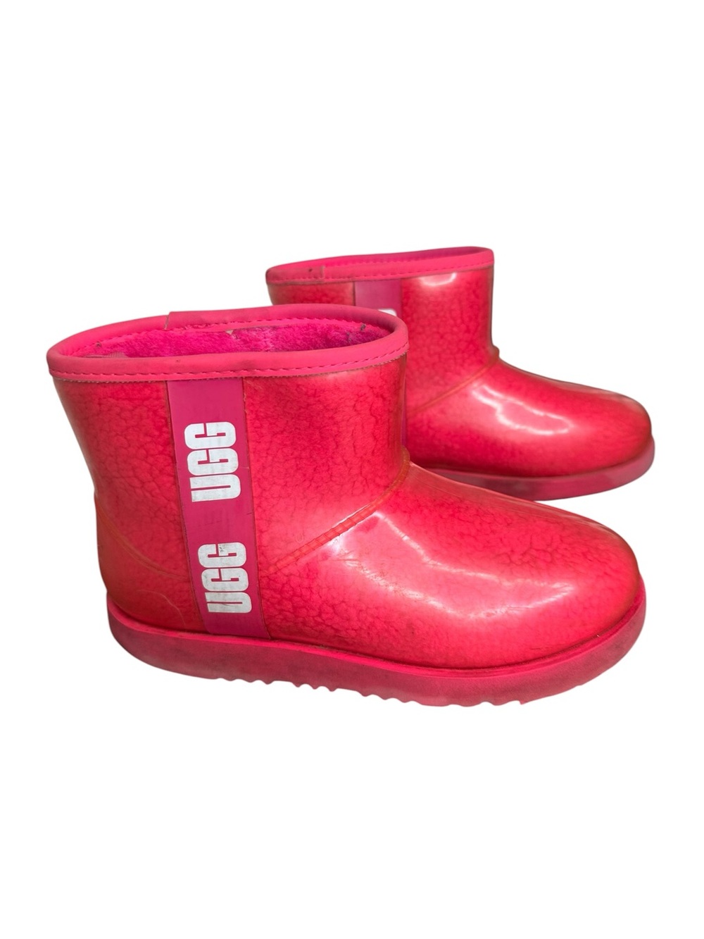 UGG girls Classic Clear Mini Dragon Fruit Pink Waterproof Rain Boots Size 4